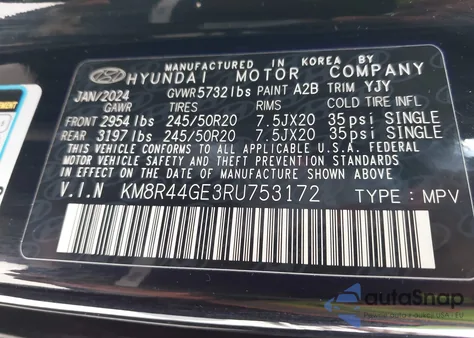 2024 Hyundai Palisade Sel из США, поврежденный, VIN KM8R44GE3RU753172